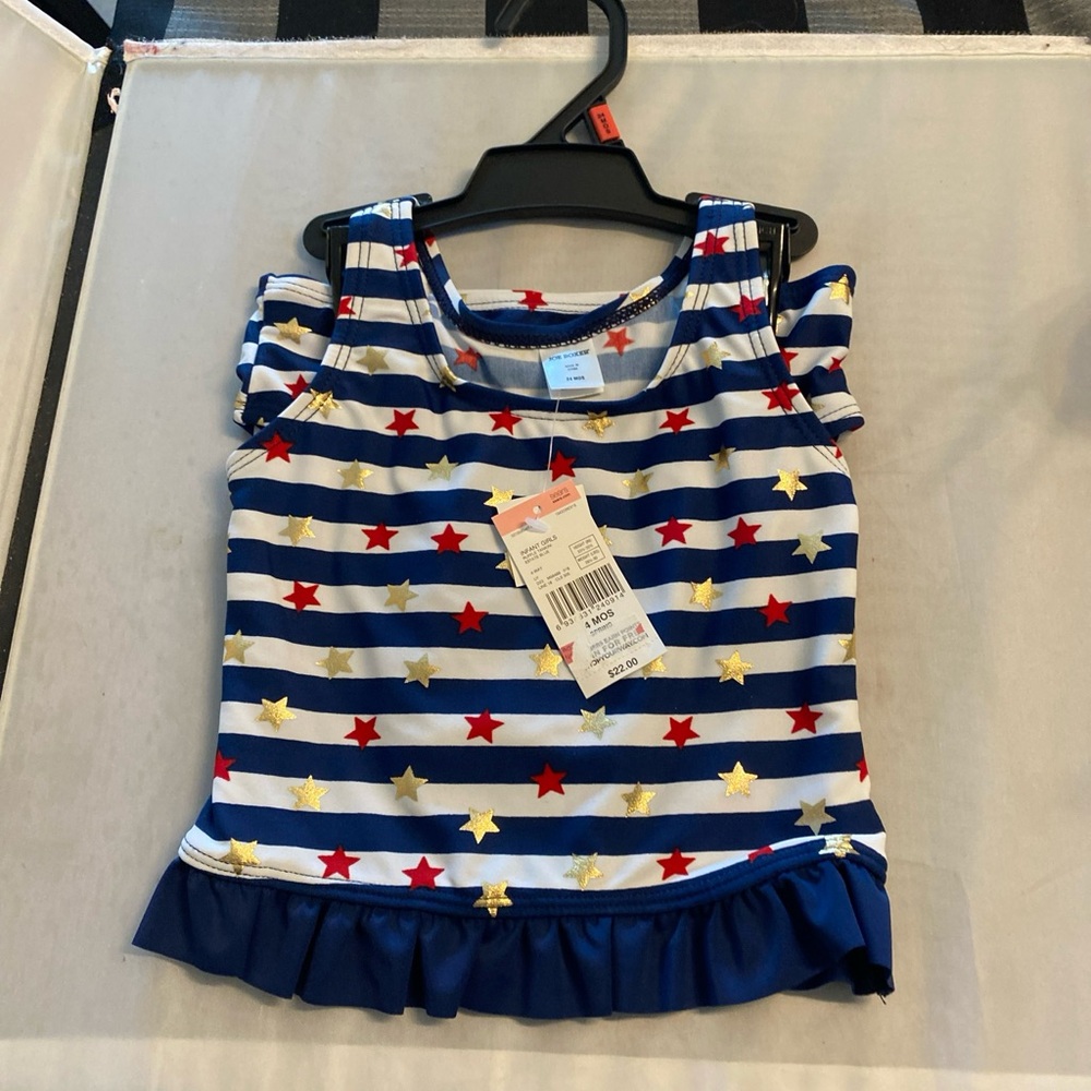 Joe Boxer Blue and Red Swim Tank Top with Nautical Stripes size 24 months